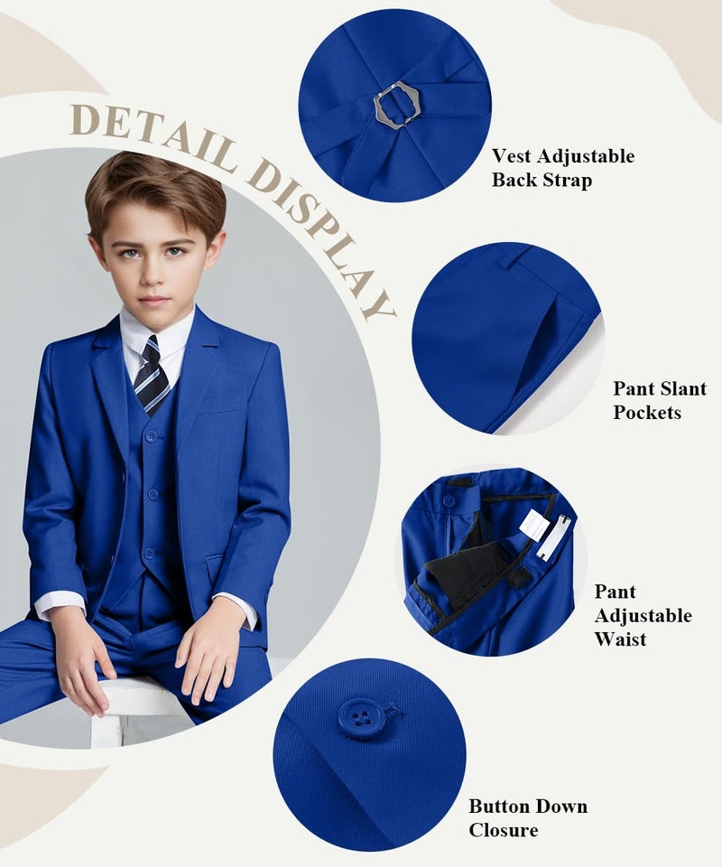 Visaccy Boys Suit,Kids Slim Fit Dress Clothes Ring Bearer Outfit for Wedding Royal Blue Size 12 - Image 2